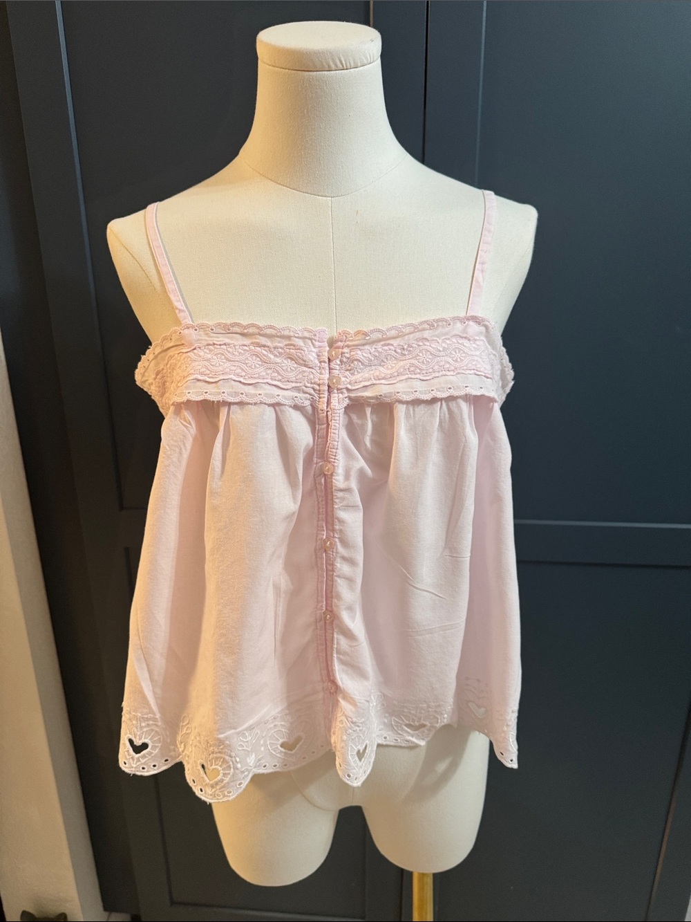 Shabby Chic Pale Pink Lace-Trim Spaghetti Strap Crop Top